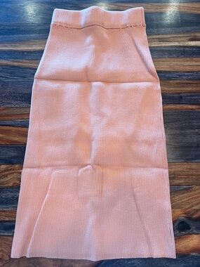 Stretch Ribbed Pencil Midi Skirt in Light Pink